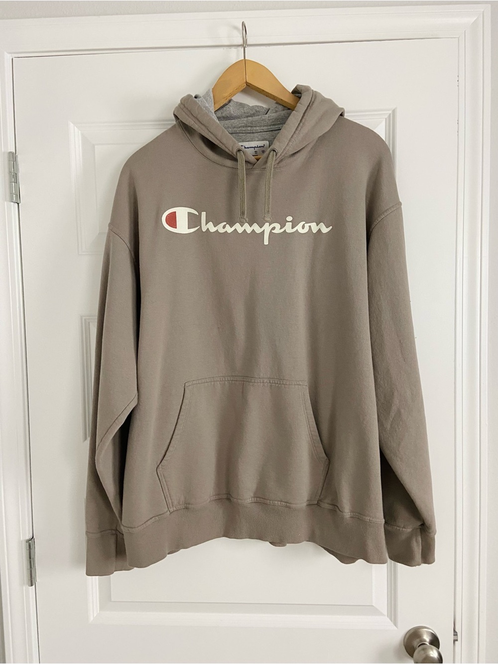 Champion 2XL Taupe Greige Logo Pullover Hoodie Oversized Sweatshirt